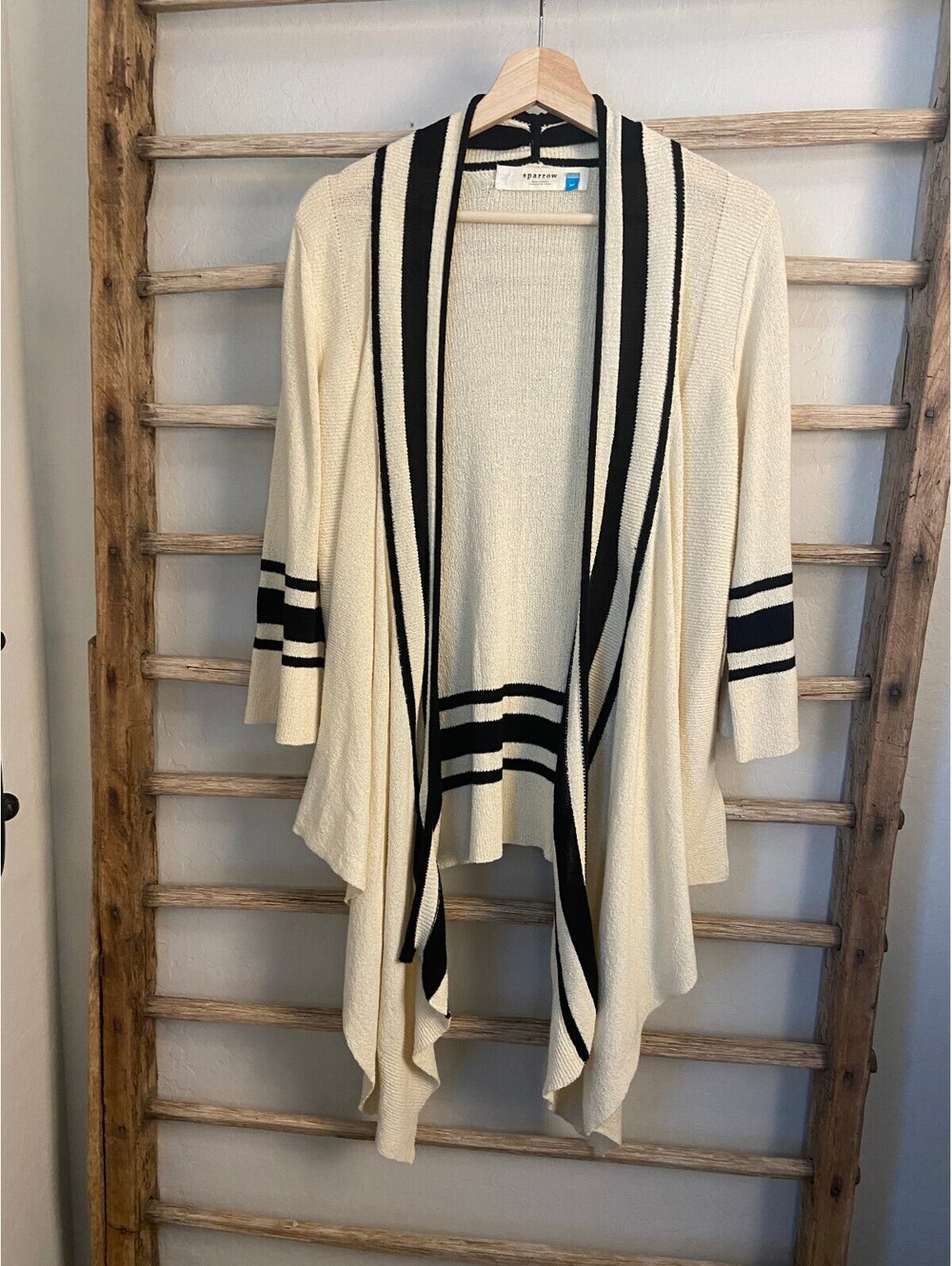 Sparrow Cream and Black Striped Knit Cardigan Sweater Medium
